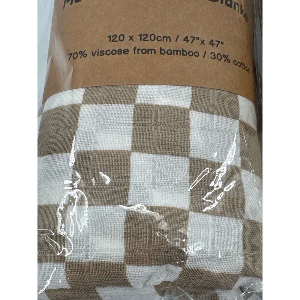 LifeTree Muslin Swaddle Blanket Set 2pk Bamboo Cotton Bears Checkered 47x47